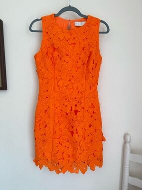 Endless Rose Floral Embroidered Mini Dress | Size Small | Bright Orange
